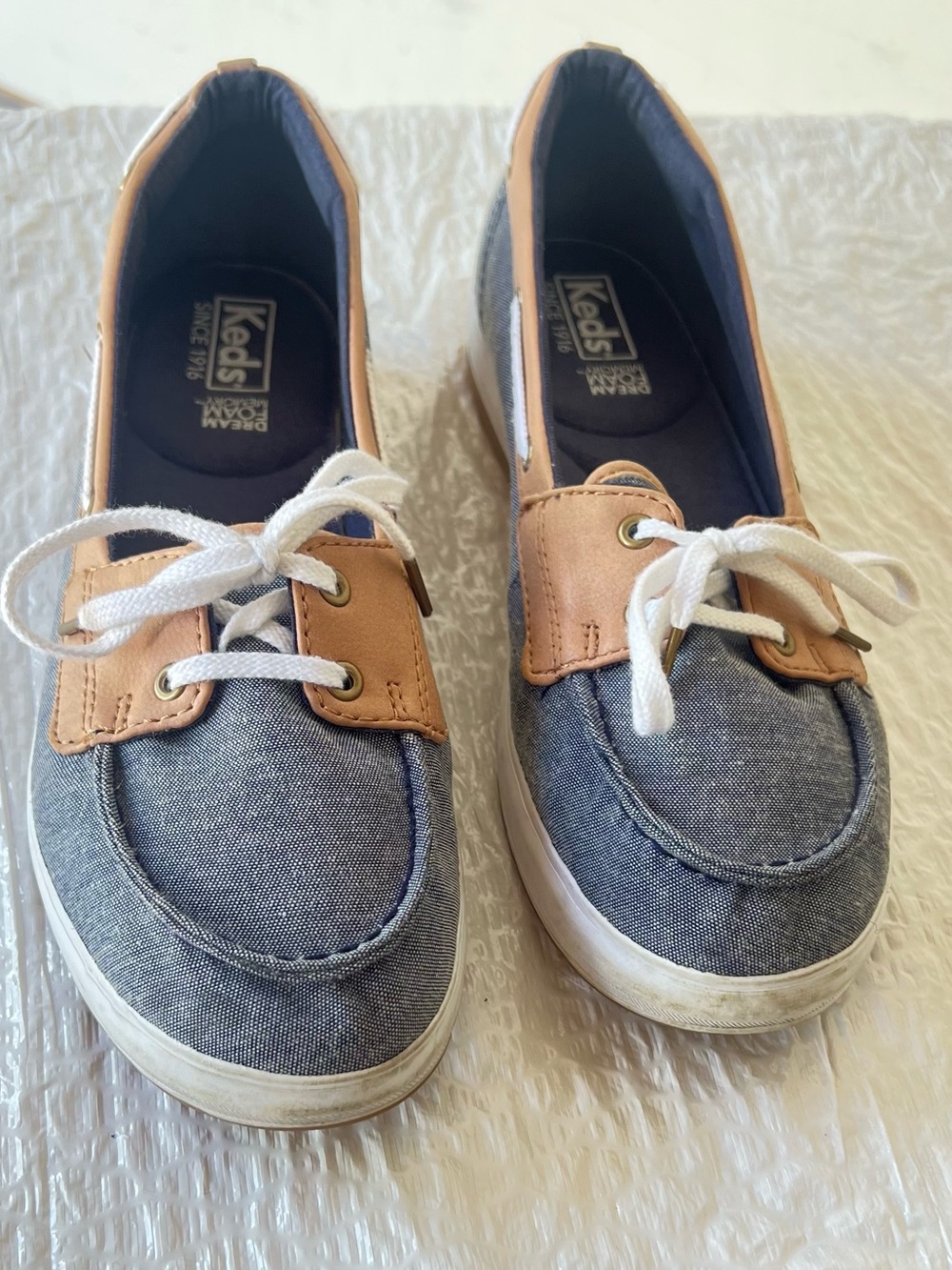 Keds Denim-Look Sneakers with Tan Trim